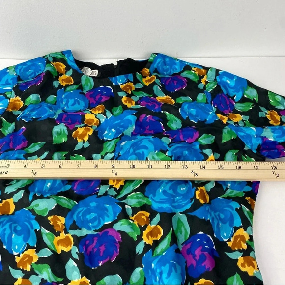 Vintage Lindsey Blake Petites Bright Floral Pleat Layered Cocktail Dress 8P - Picture 4 of 7